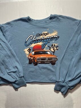Dodge Charger Light Blue Graphic Women’s XXLarge Cropped Long Sleeve Sweatshirt